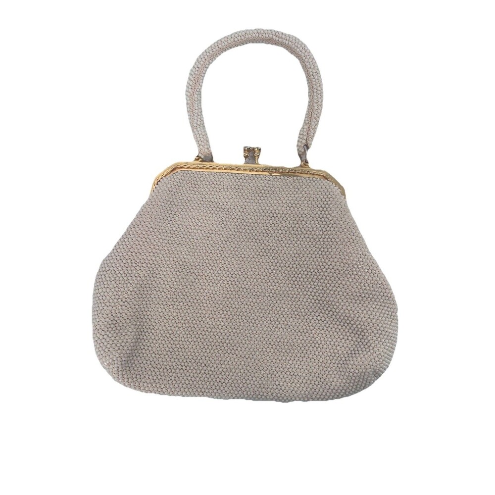 Vintage Corde Bead Caviar Purse Beaded Handbag Purse Ivory Evening Kiss Lock
